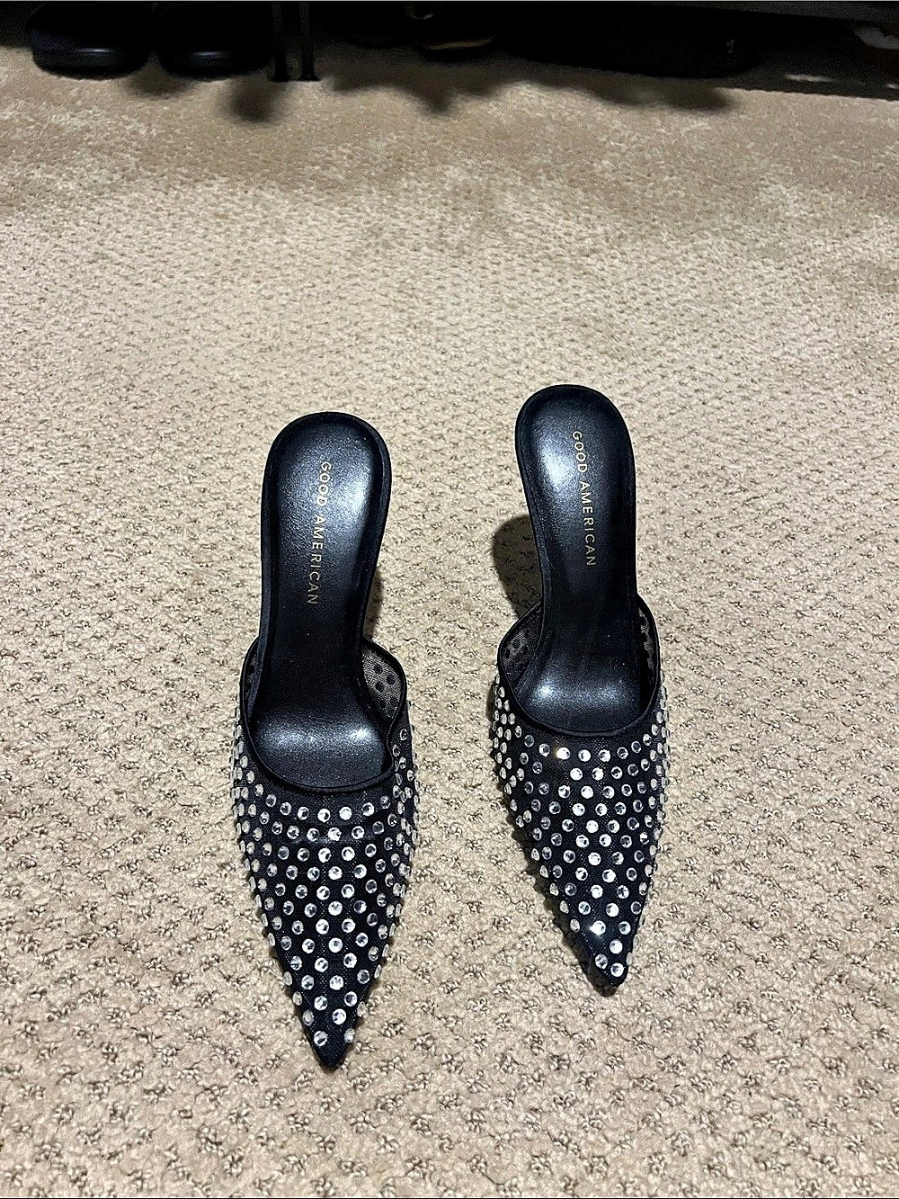 Good American Black Rhinestone Pointed-Toe Heels Like New size 7